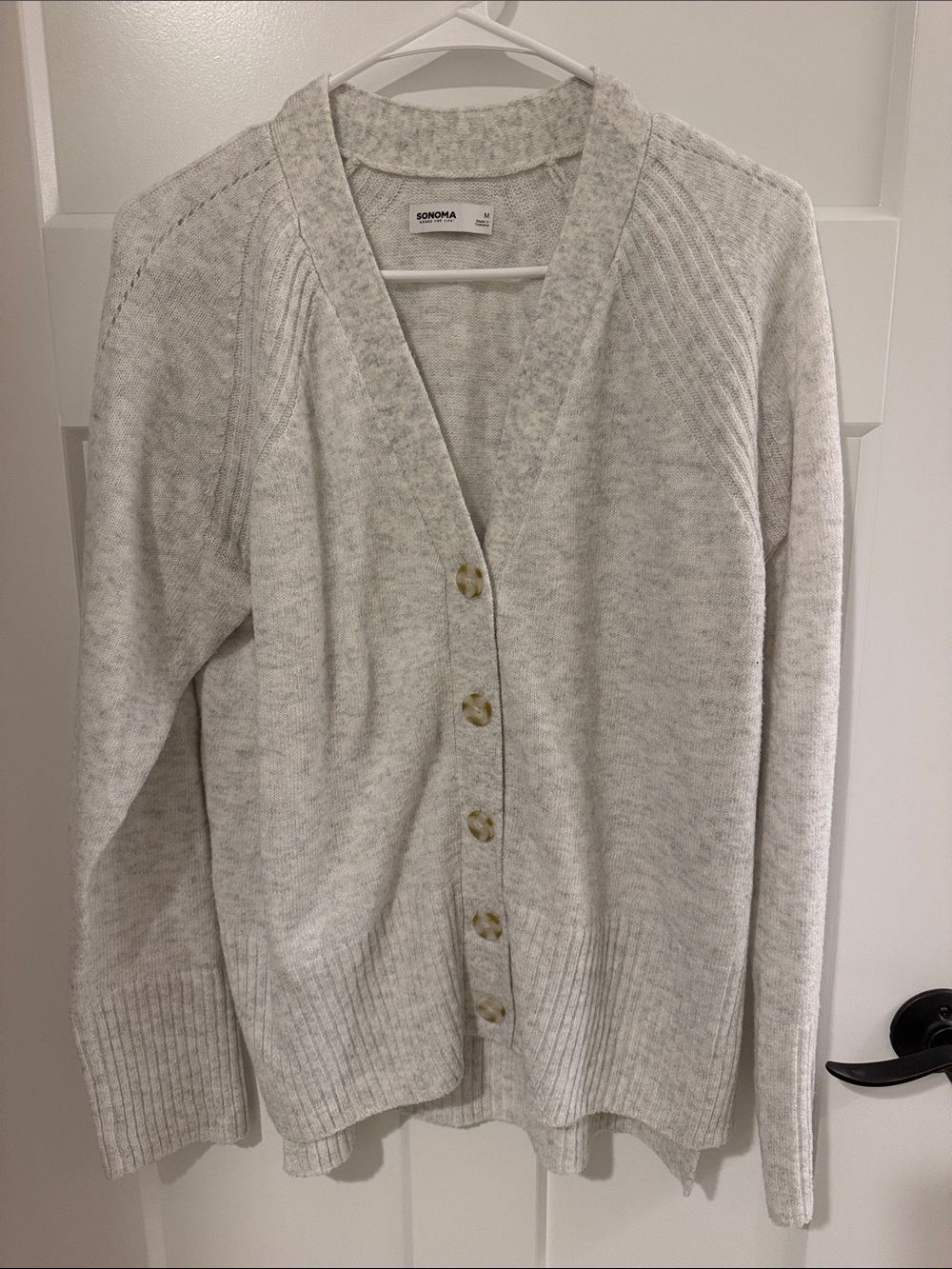 SONOMA Heather Light Gray V-Neck Button Front Cardigan